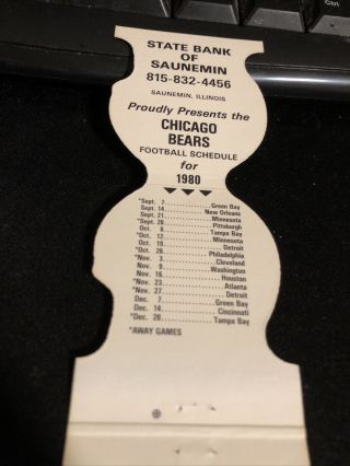 1980 Chicago Bears Football Pocket Schedule State Bank Saunenmin Match Cover