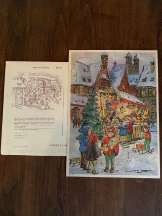 Vintage Christmas Paper Advent Calendar Outdoor Scene Shoppe Children W Germany