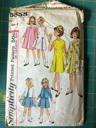 Sewing Pattern Vintage Simplicity 5858 (1964) Girls Dress Jacket Size 8 Cut