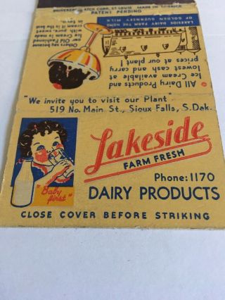 Vintage Matchbook Cover Lakeside Farm Fresh Dairy Products Sioux Falls So Dakota 2