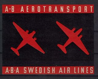 Aba Swedish Airline.  Vintage Aviation Label