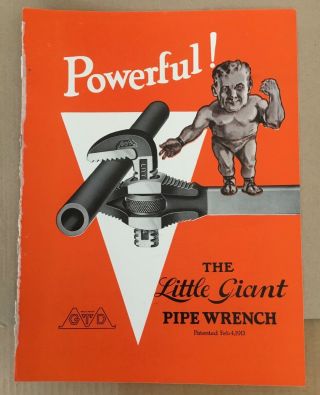 Little Giant Pipe Wrench 1923 Vintage Print Ad 1920s Art Retro Illus Greenfield