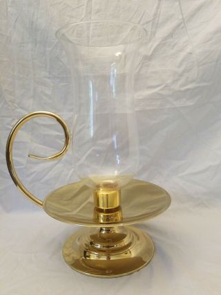 Vtg Large Baldwin Colonial Williamsburg Brass Candle Holder W/ Hurricane Globe