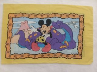 Vintage Disney Mickey & Minnie Mouse Standard Pillow Case 90s Dinosaurs Volcano