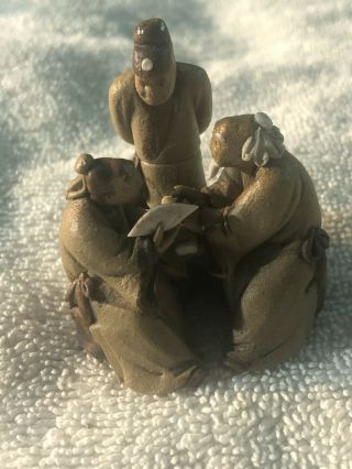 Vintage Chinese Mudman Pottery Figurine 3 Wisemen Conversation Table