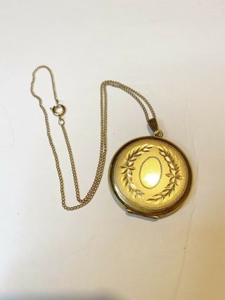 Vintage 1/20 - 12k Gold Filled Etched Locket Pendant Necklace On Chain
