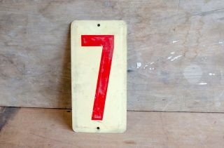 Vintage Red And White Metal Number 7 Sign Plaque