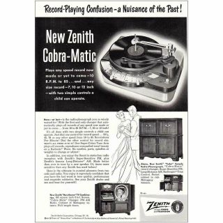 1950 Zenith Radio - Phonograph: Cobra - Matic Vintage Print Ad