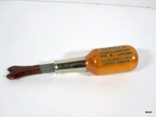 Vintage/antique Berry’s Staple Remover Lubbock Tx Usa Pat No 3,  310,  288