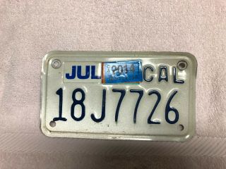 1990 - 1996 California Issue Motorcycle License Plate Blue On White 18j7726 2014