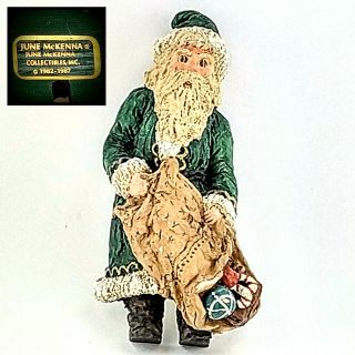 Vintage June Mckenna Christmas Ornament Santa And Bag Of Toys Artist Signed 1987