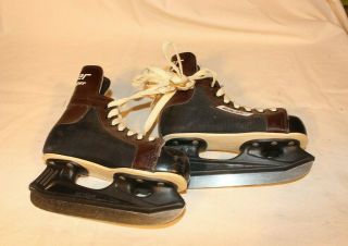 Vintage Bauer Challenger Mens Size 9 Hockey Skates Brown Leather Black L2