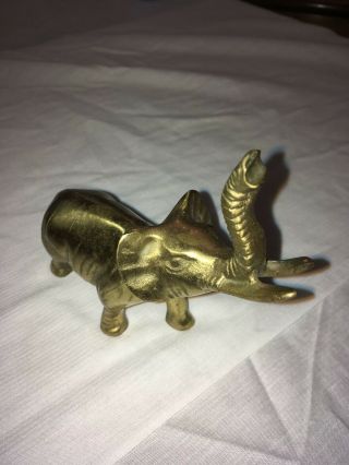 VINTAGE BRASS ELEPHANT FIGURINE - TRUNK UP WITH TUSK 2