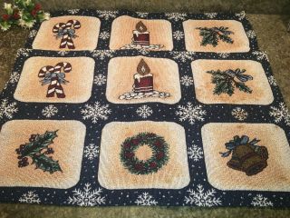 Vtg Set Of 2 Woven/tapestry Christmas Candy Canes,  Placemats,  Candle,  Etc.