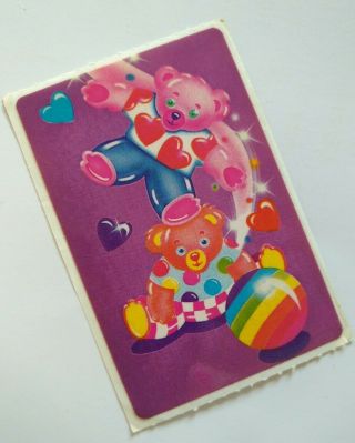 Vintage 80s Sticker Lisa Frank Glossy Teddy Bears Rainbow Ball Hearts 1984