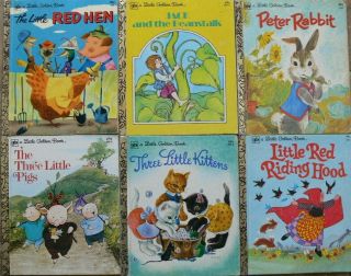 6 Vintage Little Golden Books Three Little Pigs,  Three Little Kittens,  Peter
