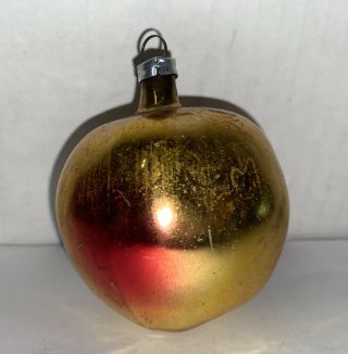 Vintage Glass Christmas Ornament West Germany Gold/red Apple Or Pear 3”