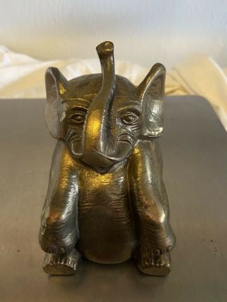Vintage Seated Brass Trunk Up Elephant Figurine