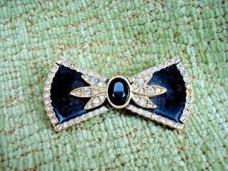 Vintage Fashion Jewelry Bow Tie Pin Rhinestone Brooch