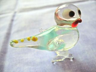 Vintage Miniature Clear Crystal Glass Bird Cute And Quirky Hand Made