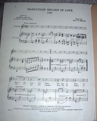 1920 HIAWATHA ' S MELODY OF LOVE Vintage Sheet Music GRACE NELSON by Meyer,  Bryan 2