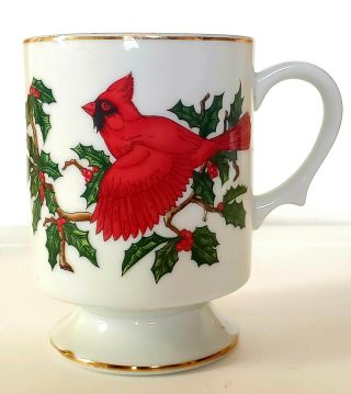 Vintage Lefton China Hand Painted Cardinal Bird Christmas Cup Coffee Mug 1063