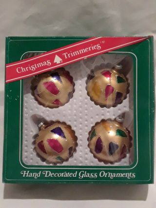 Vintage Bradford Novelty Christmas Trimmeries 2 1/4 " Gold Glass Ball Ornaments