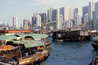 Sm4 Vintage Photo 35mm Slide - Hong Kong Harbor - Boats - 1987