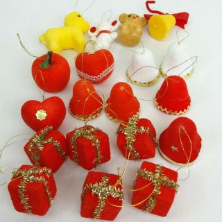 Flocked Christmas ornament decorations figure Red Yellow Vintage Bulk 3