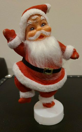 Vintage Flocked Velvet Over Plastic Dancing Santa Claus Christmas 9” Figurine