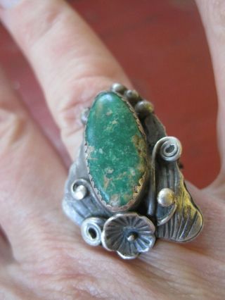 Old Pawn Vintage Native Navajo Sterling Silver Turquoise Ring Size 8.  5