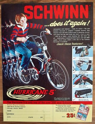 Vintage 1977 Schwinn Hurricane 5 Speed Stingray Advertisement