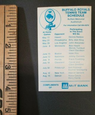 Vintage Buffalo Royals 1974 World Team Tennis Memorial Auditorium Schedule 3
