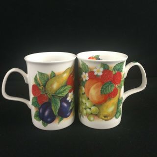 Set Of 2 Vtg Mugs Roy Kirkham Orchard Fruit Fine Bone China England 1993