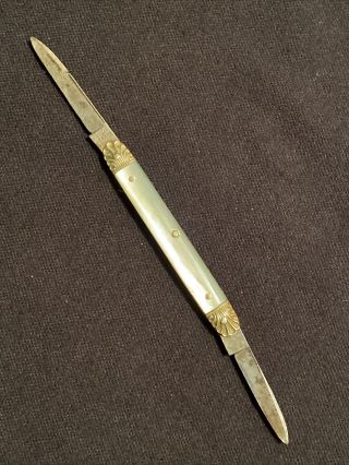 Vintage Best Co??? Germany Mother Of Pearl Pen Knife Fancy Bolsters Long Pull