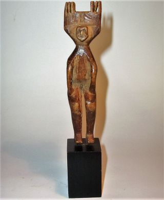 Old Totem Deity Being Hand Carved Wood Art Sculpture Statue Figurine Vintage Vg