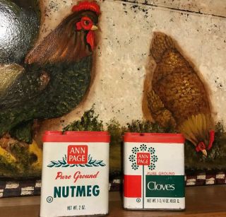 70s Vintage Ann Page 2 Spice Tins Nutmeg & Cloves Great A & P Tea Co Ny Ny Exp