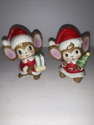 Homco Christmas Mice Set 2 Figurines Vintage Home Interiors 5405