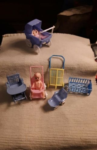 Vintage Plastic Doll Furniture With 2 Babies