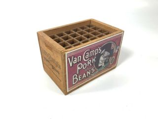 Vintage 1984 Van Camp’s Pork And Beans Tomato Wooden Pencil & Pen Holder Box