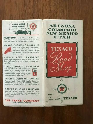 1935 Texaco Oil Company Road Map Of Arizona Colorado Mexico And Utah