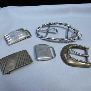5 Pc Group Vintage Silver & Silver Toned Belt Buckles 140.  1g A832