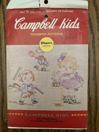 Vintage Vogart Hot Iron Embroidery Transfer Pattern Campbell Kids Uncut 4103