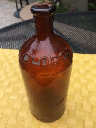 Old Vintage Brown Glass Embossed Clorox Bottle Circa Prior To 1933 15oz