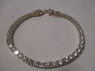 Vintage Sterling Silver 7 1/2 " Cz Tennis Bracelet - 15.  4 Grams.  - Large Stones