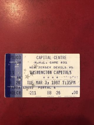 Washington Capitals Vs Jersey Devils Ticket Stub March 3 1987 Capital Centre