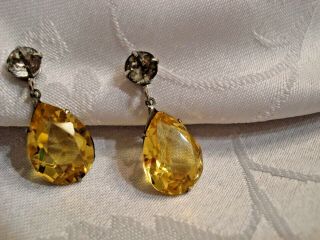 A46 - Elegant Vintage Screwback Earrings Rhinestone Citrine Color Faceted Glass