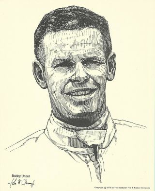 Print: Bobby Unser Portrait 1975 Goodyear Tire.  Auto Racing.  Indy 500.  Photo