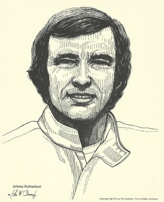 Print: Johnny Rutherford Portrait.  1975.  Goodyear Tire.  Auto Racing.  Photo.