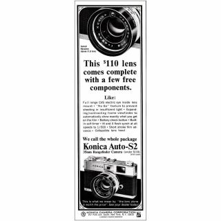 1966 Konica Auto - S2: This 110 Lens Comes Complete Vintage Print Ad